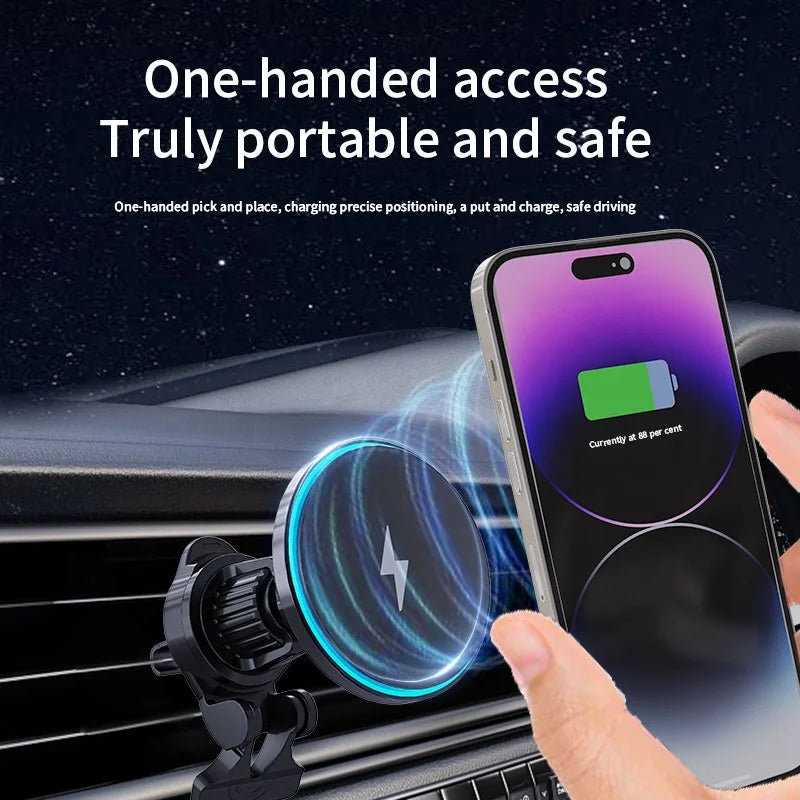 15W Fast Charger Magnetic Wireless Car Charger Portable Adjustable Car Phone Holder Charger for iPhone 17 16 15 14 13 12 Pro Max