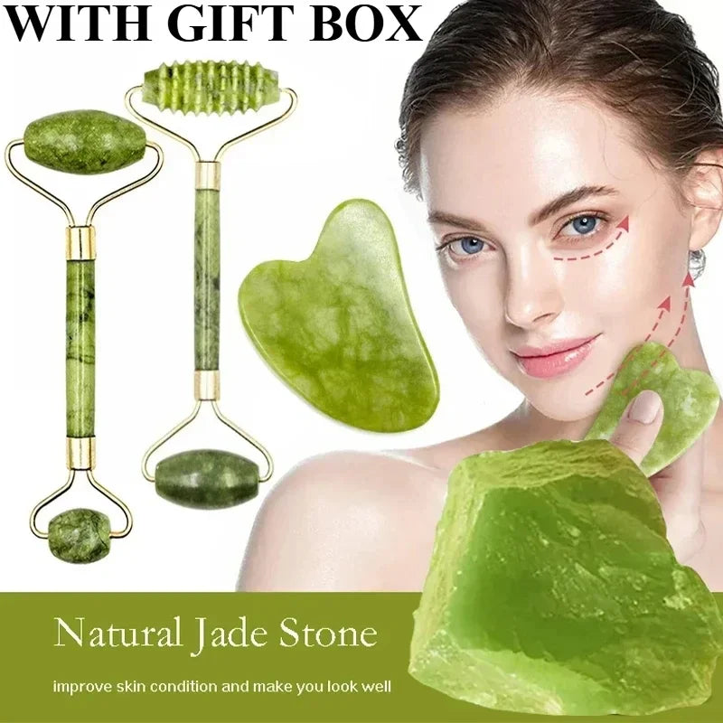 Jade Massagers For Face Body Gua Sha Scraper Beauty Facial Roller Set Natural Gouache Stone Massage Slimming Skin Care Lift box