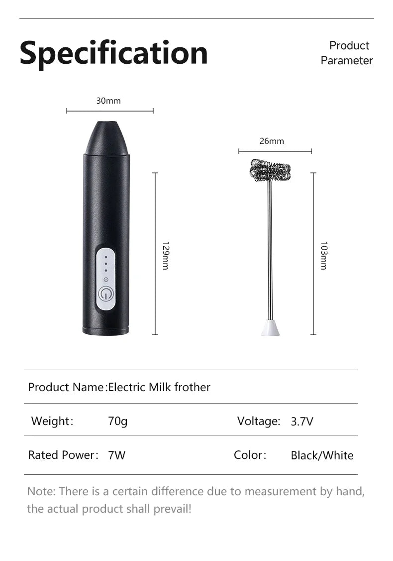 Wireless Electric Milk Frothers USB Recharge 3 Speeds Handheld Milk Foamer Mini Blender for Coffee Cappuccino Foam Maker Whisk